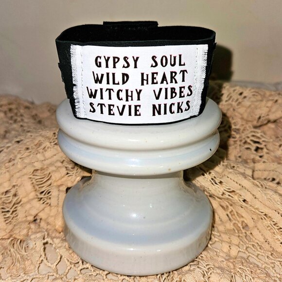 Stevie Nicks Wild Heart Black Leather Cuff Bracelet Hippie Gypsy Soul Jewelry - Picture 6 of 9